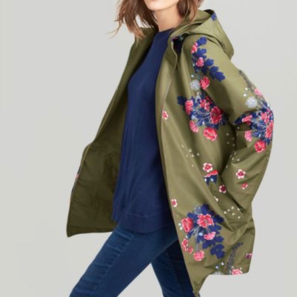 Joules Size 4 Olive Floral Reversible Raincoat